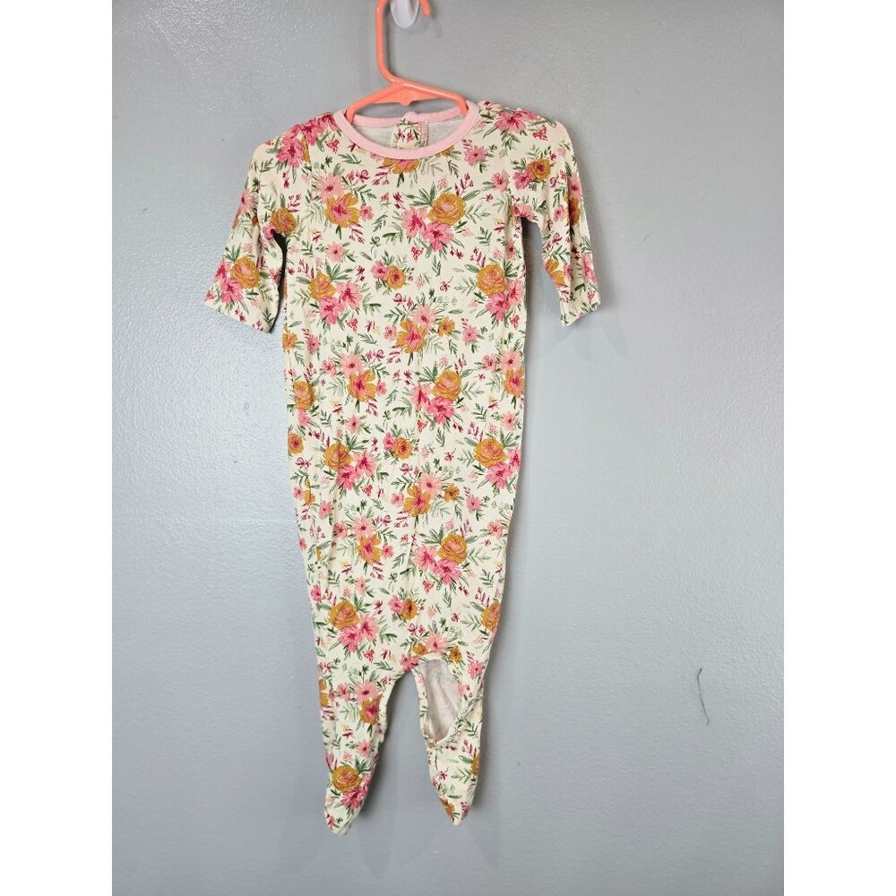 Mudpie Gown Infants 0-3 Months White Pink Knotted Gown Floral Bamboo Baby Girl